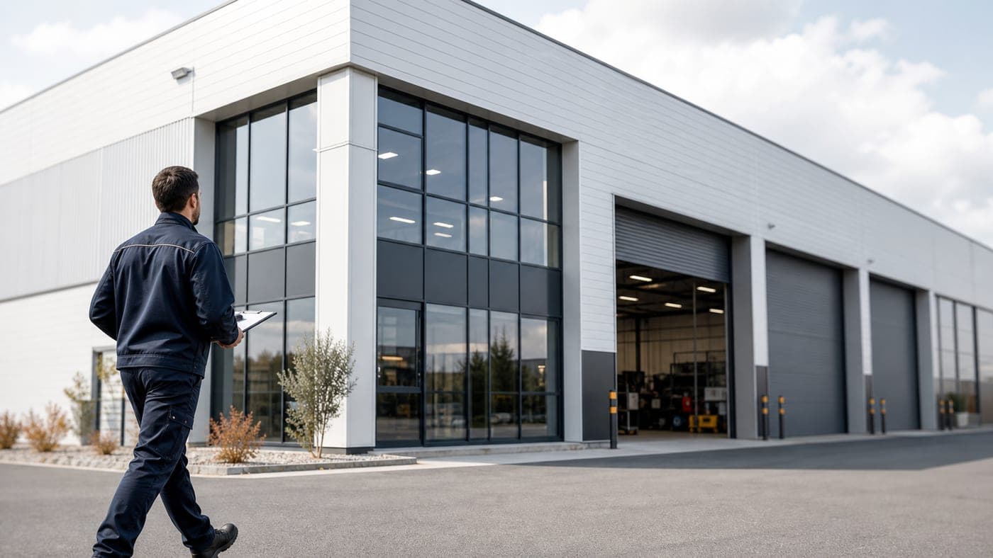 Vérificateur devant un site industriel